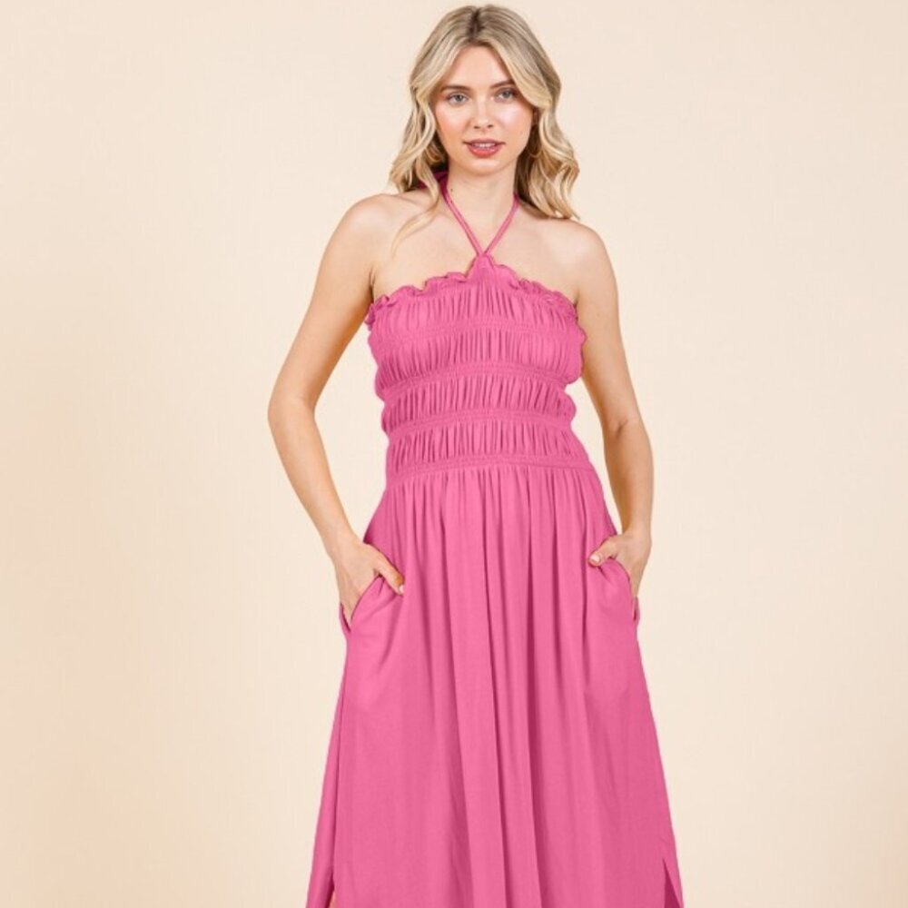 Culture Code Tie Back Shirring Dress with Pockets